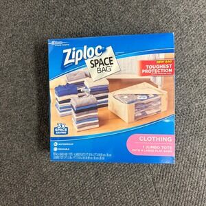 Ziploc Space Bag 5 Piece Set 1 Jumbo Tote 4 Large Flat Bags Vacuum Storage New